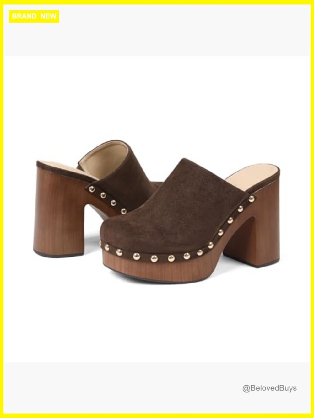 Chunky Platform Clogs Mules High Heeled Slip On Sandals Rivet Studded Casual - Picture 5 of 7